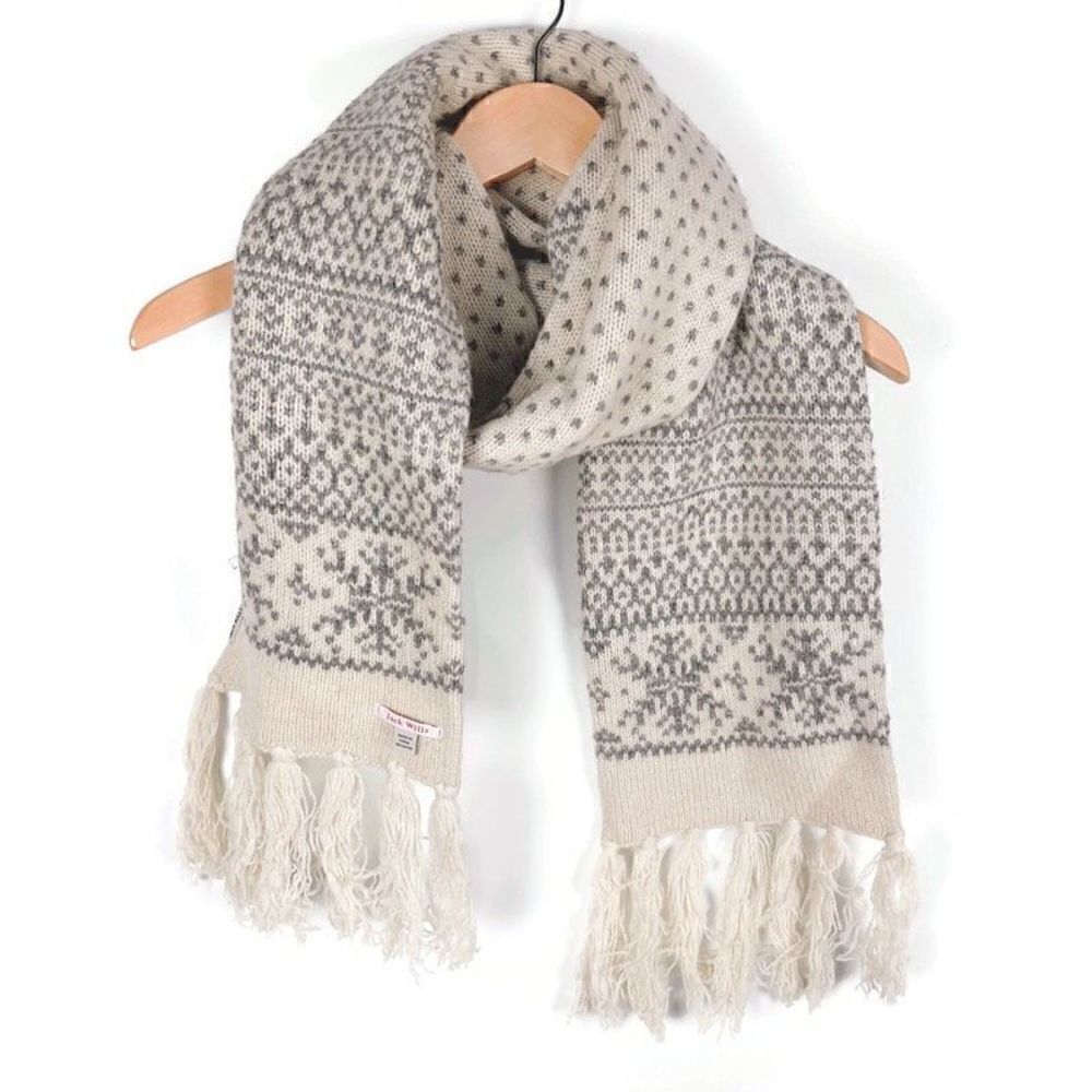 Jack Wills Oversized Nordic Winter Knit Scarf Cream White Silver Metallic